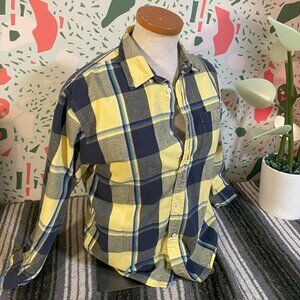 Gap 100% Cotton Navy/Yellow Plaid Flannel - XXL (14-16)